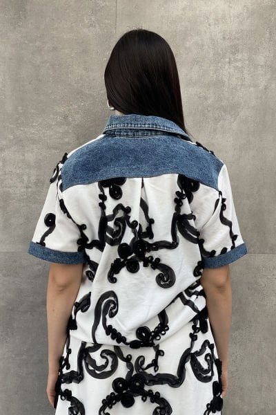 Oversize Tasarım Tül Motifli Gömlek&Bluz