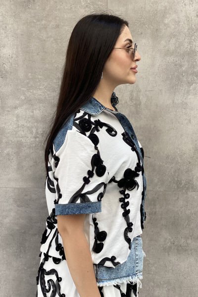 Oversize Tasarım Tül Motifli Gömlek&Bluz