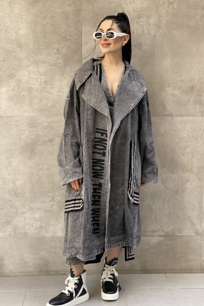 Taşlama Kumaş Tasarım Oversize Trençkot
