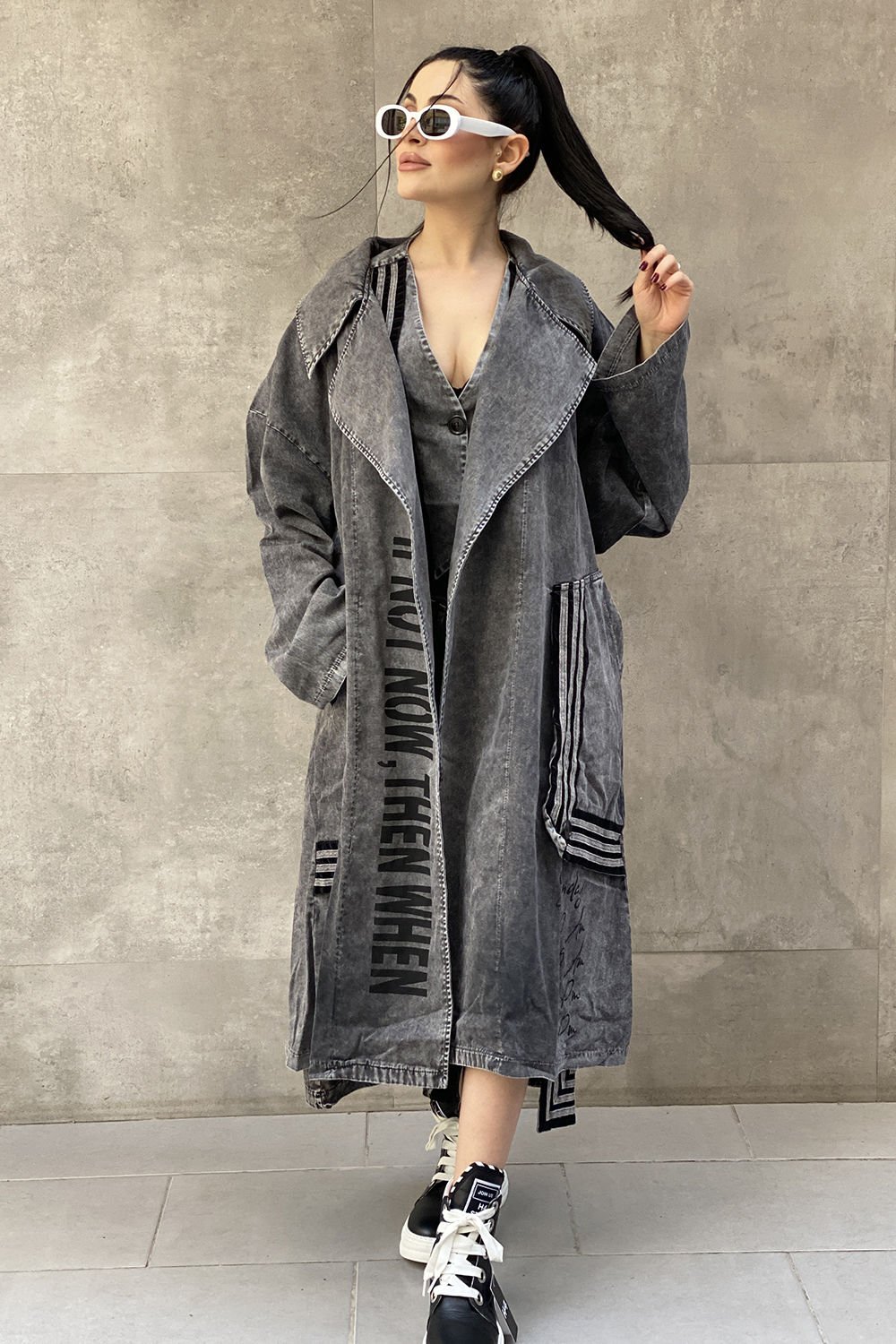 Taşlama Kumaş Tasarım Oversize Trençkot