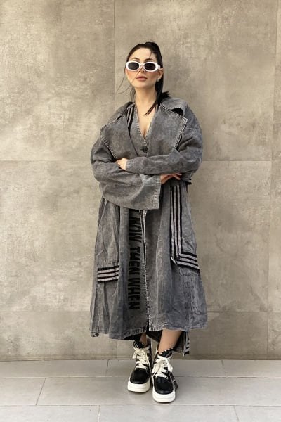 Taşlama Kumaş Tasarım Oversize Trençkot