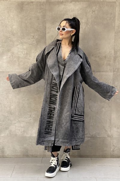 Taşlama Kumaş Tasarım Oversize Trençkot