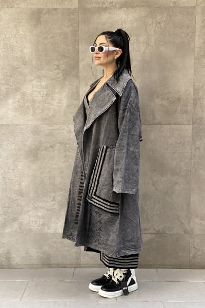 Taşlama Kumaş Tasarım Oversize Trençkot