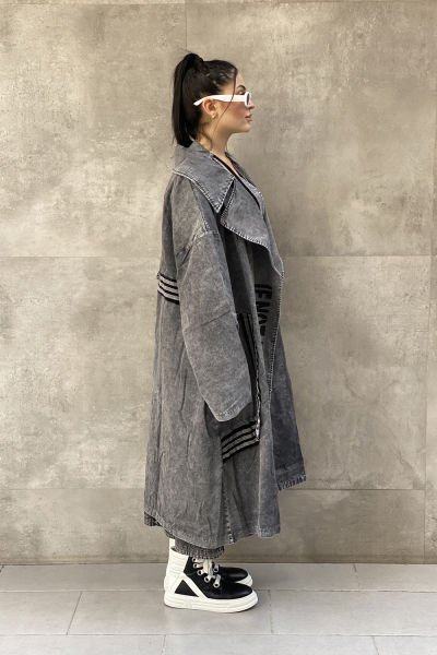 Taşlama Kumaş Tasarım Oversize Trençkot