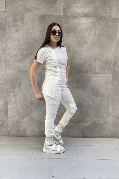 Çift Omuzlu Nevürlü Asimetrik Bluz