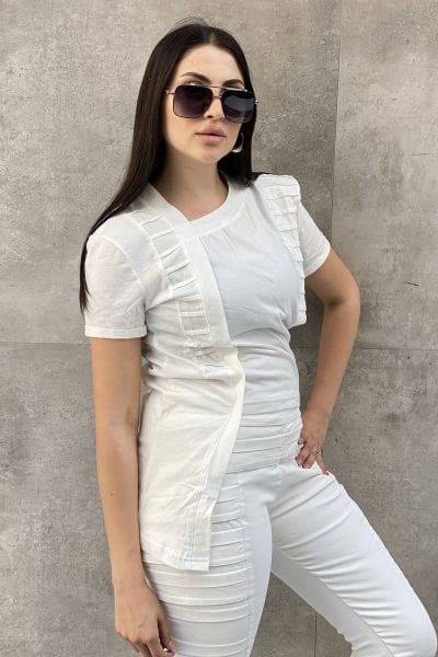 Çift Omuzlu Nevürlü Asimetrik Bluz