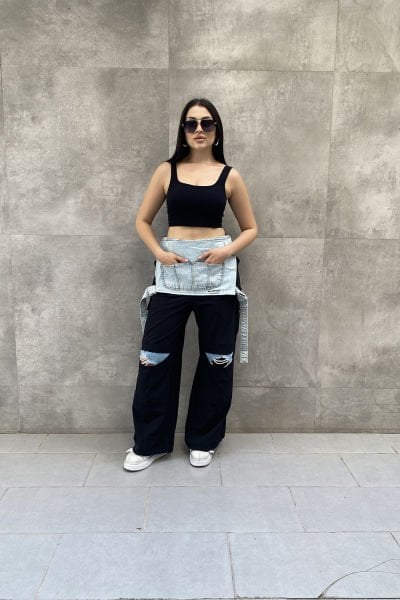 Tasarım Kot Astarlı Oversize Tulum