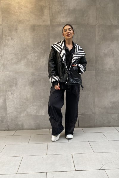 Zebra Desen Tasarım Oversize Mont