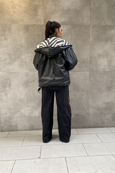 Zebra Desen Tasarım Oversize Mont
