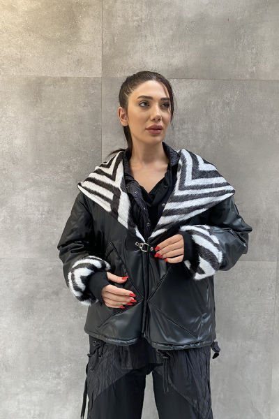 Zebra Desen Tasarım Oversize Mont