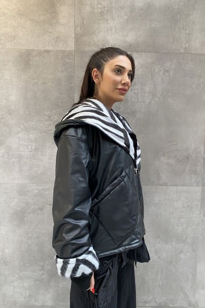 Zebra Desen Tasarım Oversize Mont