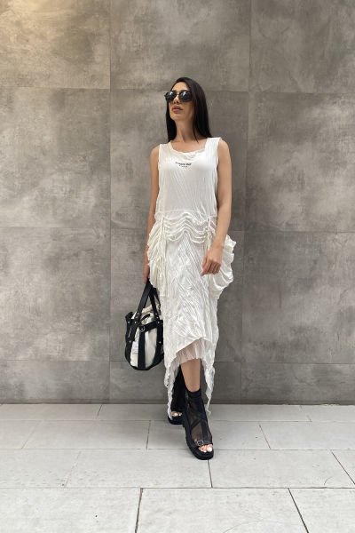 Crinkle Dokulu Askılı Uzun Oversize Elbise