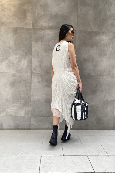 Crinkle Dokulu Askılı Uzun Oversize Elbise