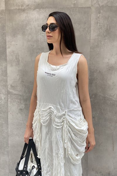 Crinkle Dokulu Askılı Uzun Oversize Elbise