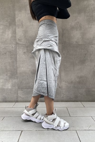 Asimetrik Taşlama Oversize Uzun Etek