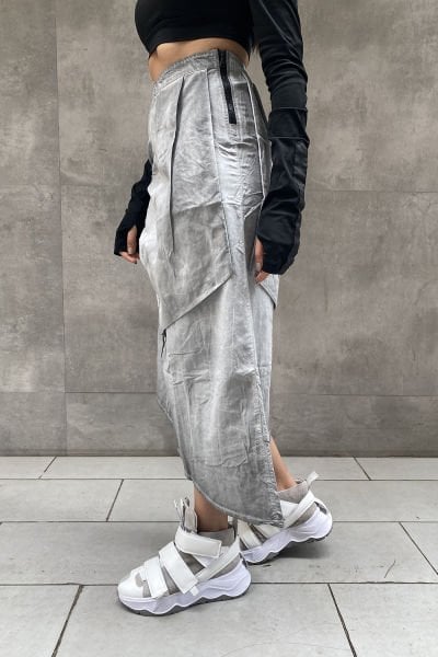 Asimetrik Taşlama Oversize Uzun Etek