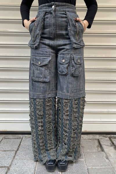 Çift Kumaşlı Tasarım Oversize Kargo Pantolon