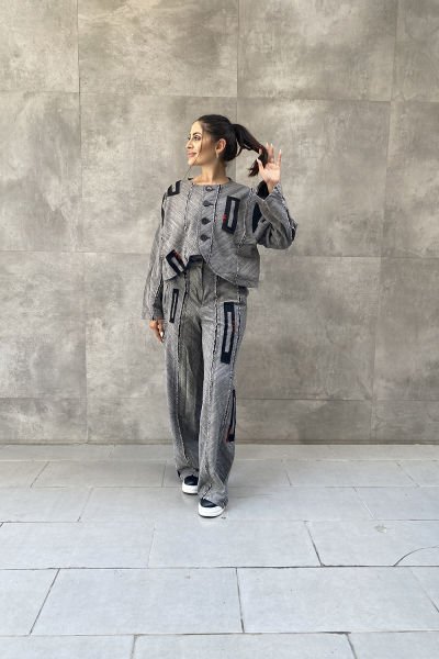 ''H Wear'' Tasarım Vatkalı Asimetrik Ceket&Bluz