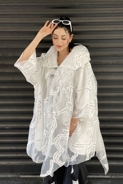 Tasarım Oversize Tül Trençkot