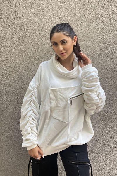 Tasarım Oversize Büzgülü Sweatshirt
