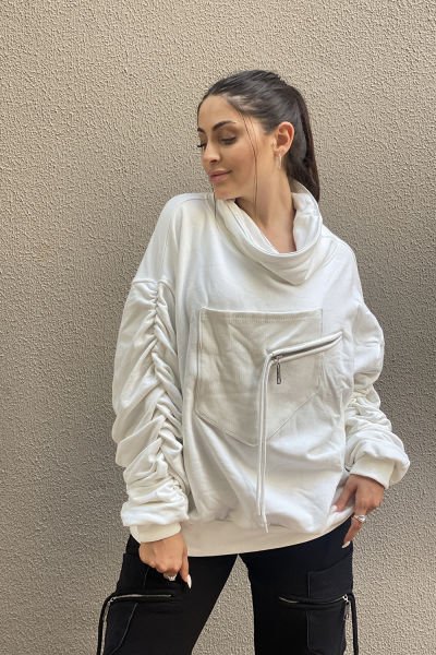 Tasarım Oversize Büzgülü Sweatshirt