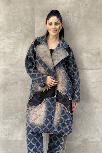Fileli Tasarım Kumaş Oversize Trençkot
