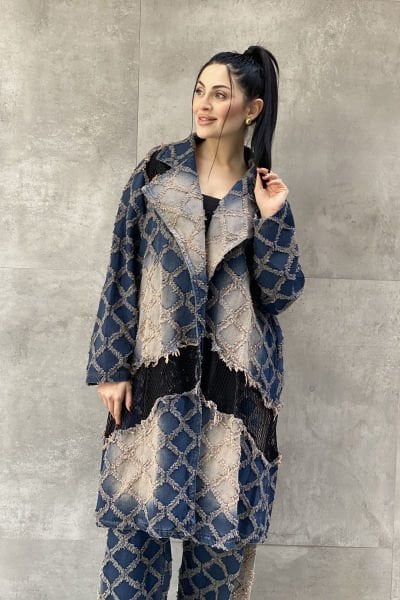 Fileli Tasarım Kumaş Oversize Trençkot