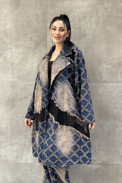 Fileli Tasarım Kumaş Oversize Trençkot