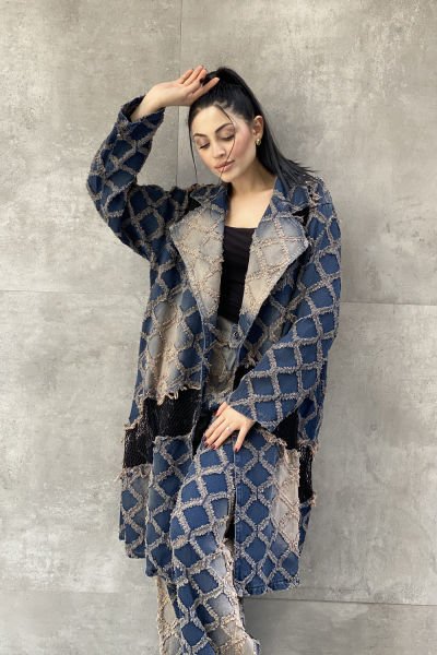 Fileli Tasarım Kumaş Oversize Trençkot