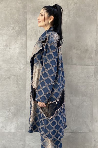 Fileli Tasarım Kumaş Oversize Trençkot