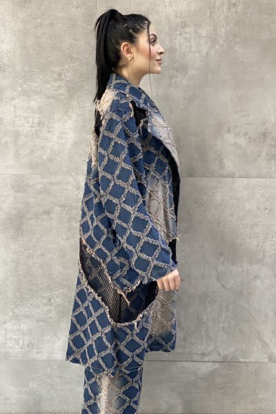 Fileli Tasarım Kumaş Oversize Trençkot