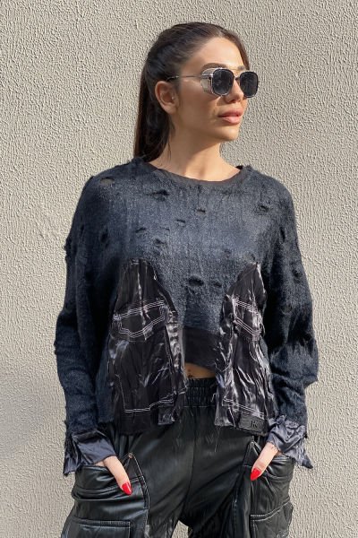 Polar&Saten Karma Kumaş Asimetrik Sweatshirt
