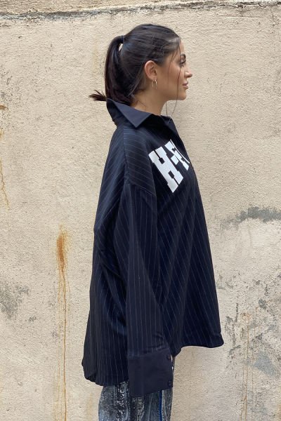 ''H Four'' Tasarım Oversize Çizgili Gömlek