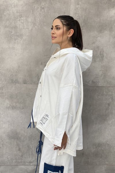 İpli Tasarım Oversize Kapüşonlu Ceket