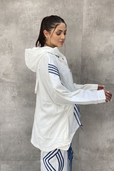 İpli Tasarım Oversize Kapüşonlu Ceket