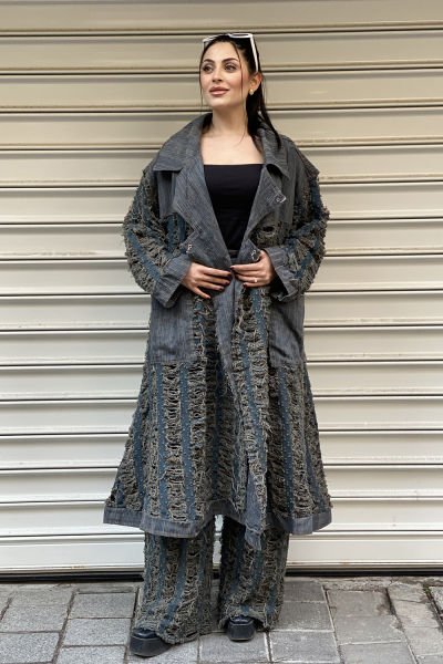 Çift Kumaşlı Tasarım Oversize Trençkot