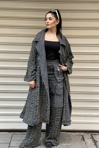 Çift Kumaşlı Tasarım Oversize Trençkot