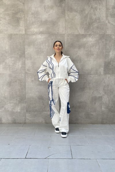 İpli Tasarım Oversize Kısa Ceket