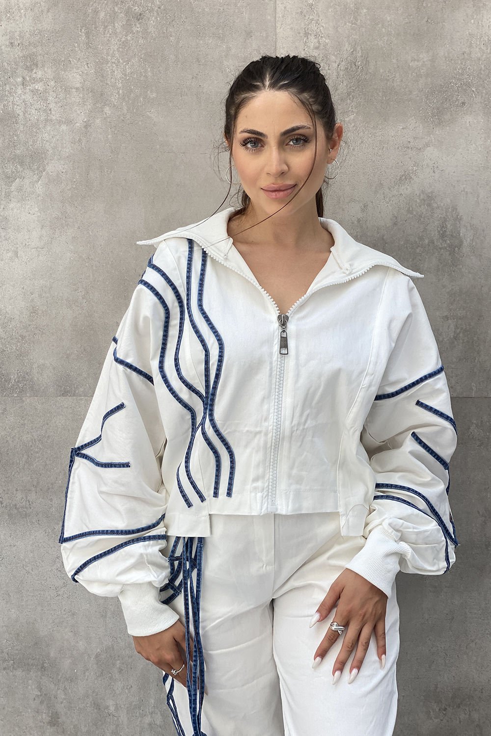 İpli Tasarım Oversize Kısa Ceket