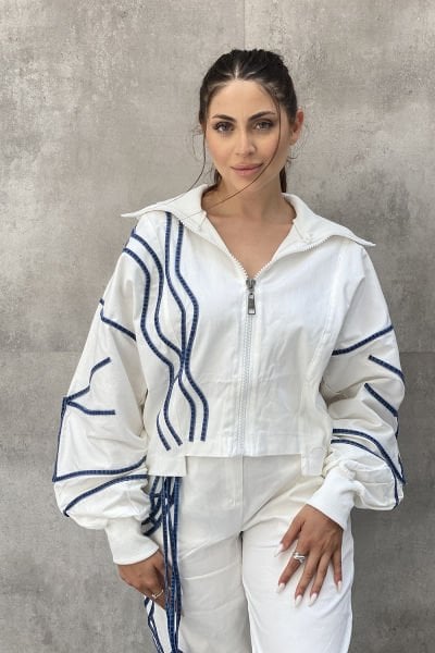 İpli Tasarım Oversize Kısa Ceket