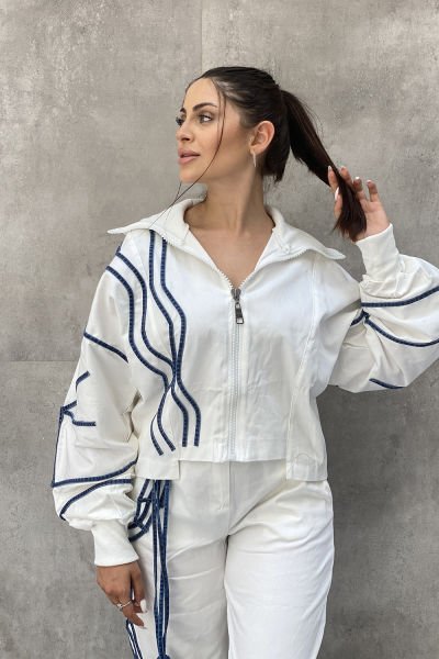 İpli Tasarım Oversize Kısa Ceket
