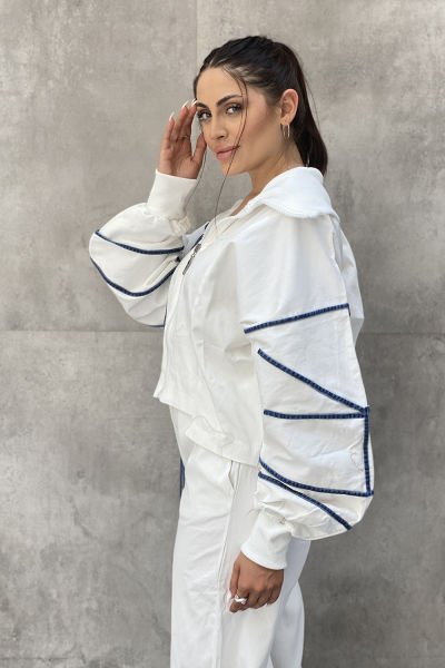 İpli Tasarım Oversize Kısa Ceket