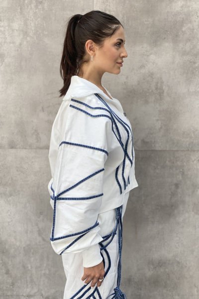 İpli Tasarım Oversize Kısa Ceket