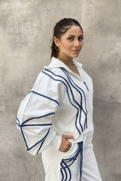 İpli Tasarım Oversize Kısa Ceket