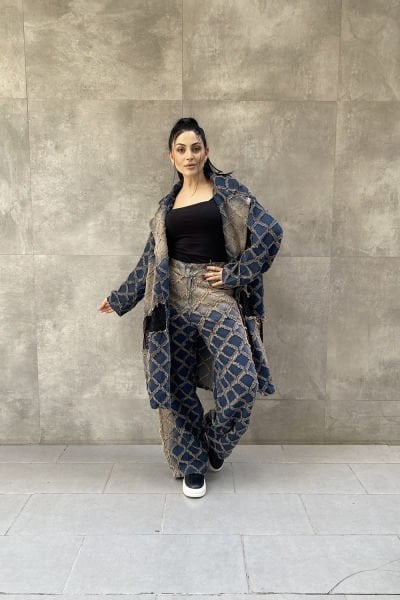 Taşlama Tasarım Kumaş Oversize Pantolon