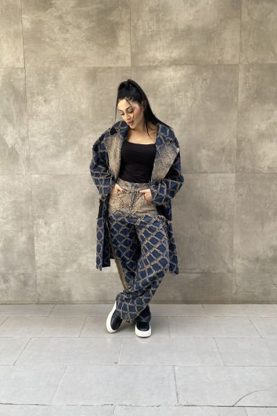 Taşlama Tasarım Kumaş Oversize Pantolon