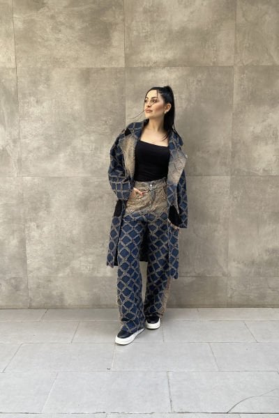 Taşlama Tasarım Kumaş Oversize Pantolon