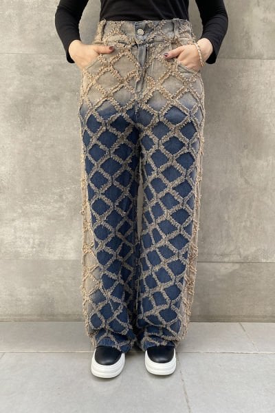 Taşlama Tasarım Kumaş Oversize Pantolon