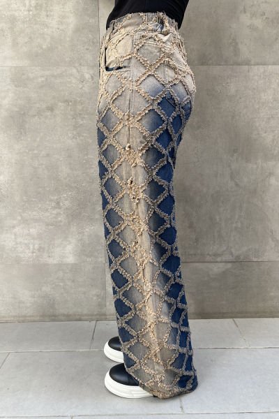 Taşlama Tasarım Kumaş Oversize Pantolon