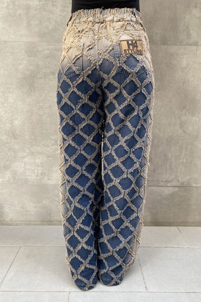 Taşlama Tasarım Kumaş Oversize Pantolon